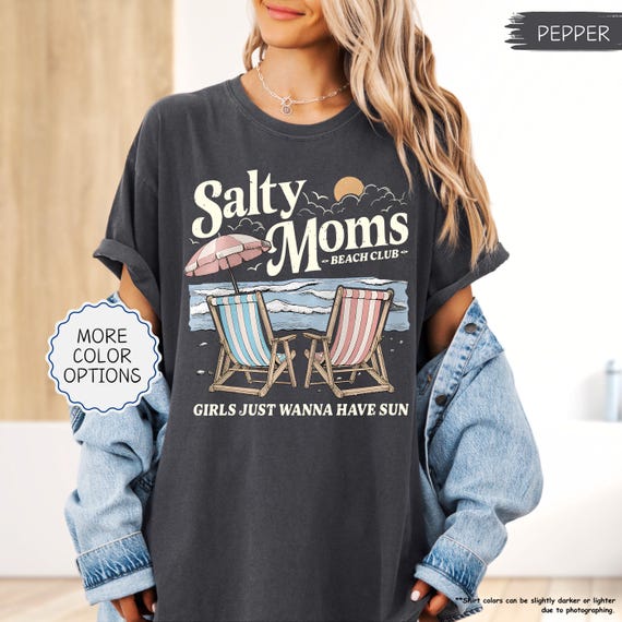 Comfort Colors® Salty Moms Beach Club Shirt, Summer Vacation Tee, Aesthetic Beach Shirt, Girls Trip Shirt, Beach Lover Gift, Beach Party Tee