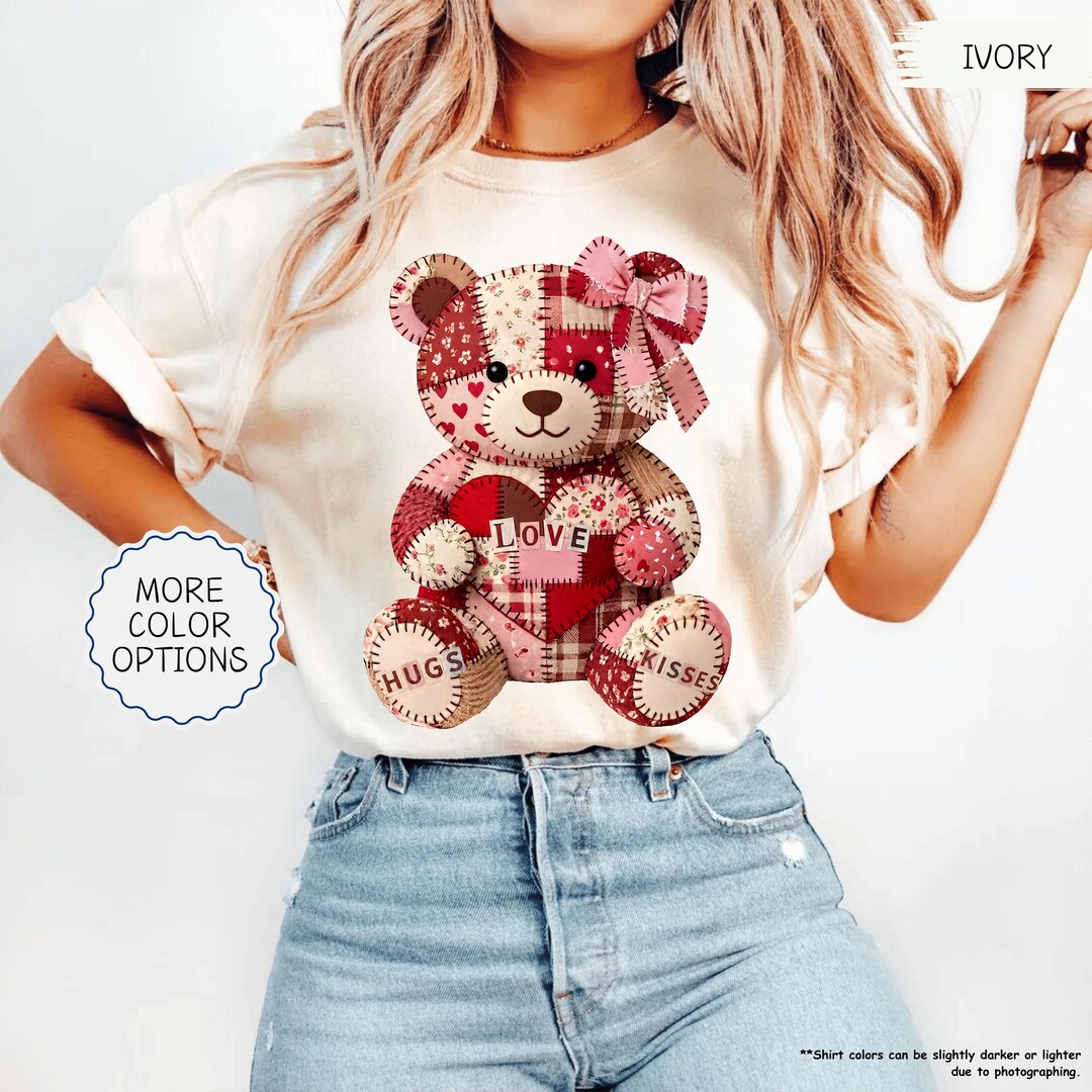 Comfort Colors® Patchwork Teddy Bear Valentine Shirt, Love Bear Shirt ...