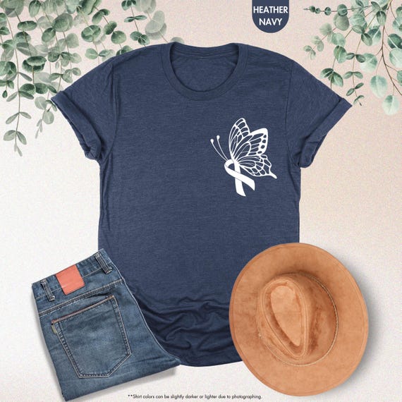 Lung Cancer Awareness Shirt, Butterfly Ribbon Shirt, Lung Cancer Survivor Shirt, White Ribbon Tee, Cancer Women Gift, Lung Warrior T-Shirt