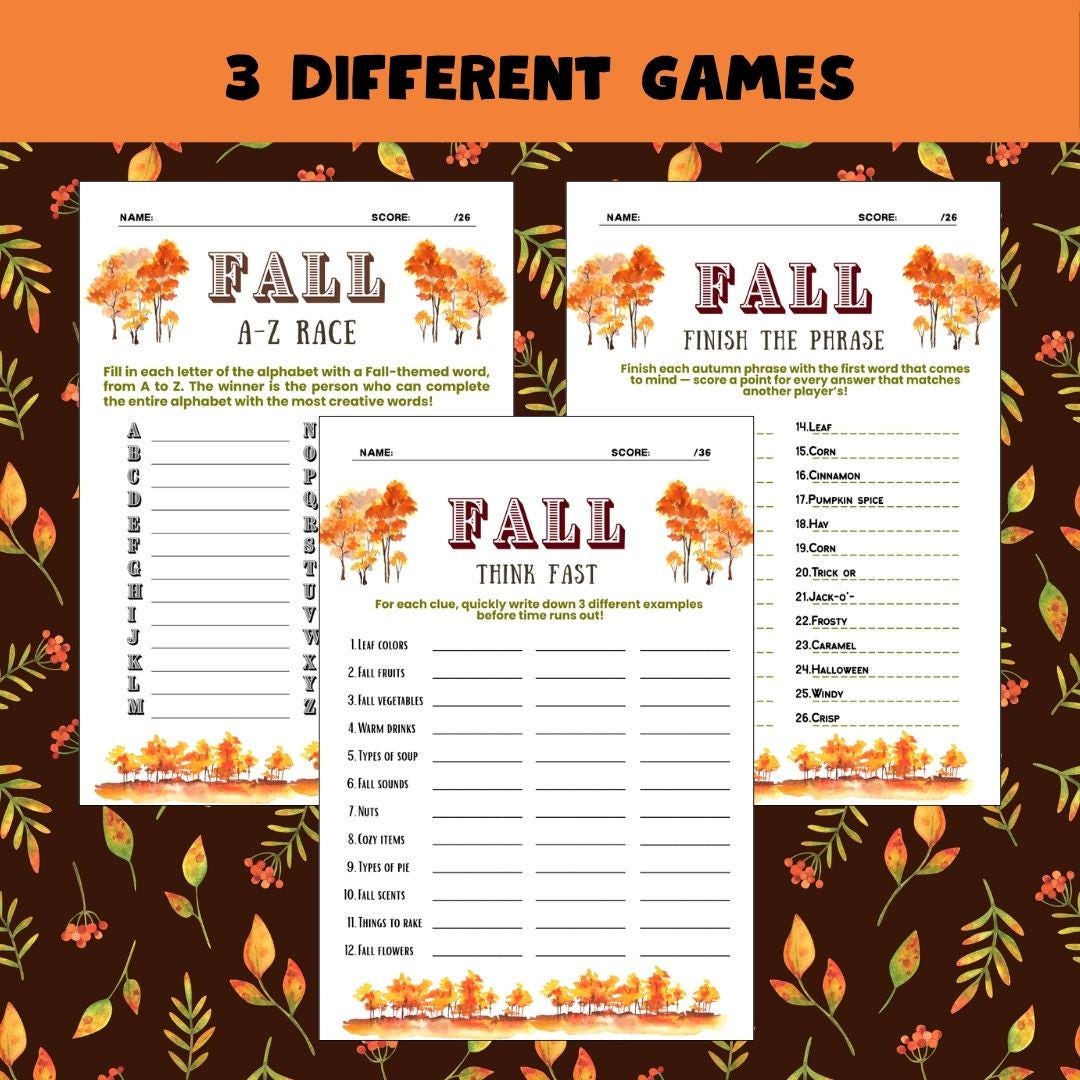 Fall Party Games Printable Bundle | Thanksgiving, Friendsgiving (PDF ...