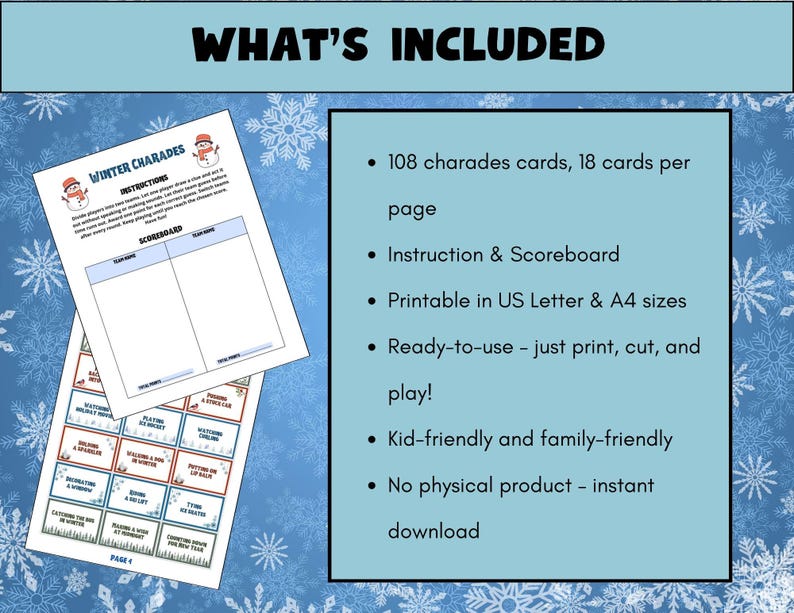 Winter Charades Game • 108 Printable Family Cards (instant Download) - Etsy