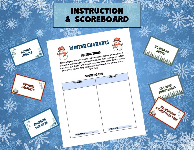 Winter Charades Game • 108 Printable Family Cards (instant Download) - Etsy