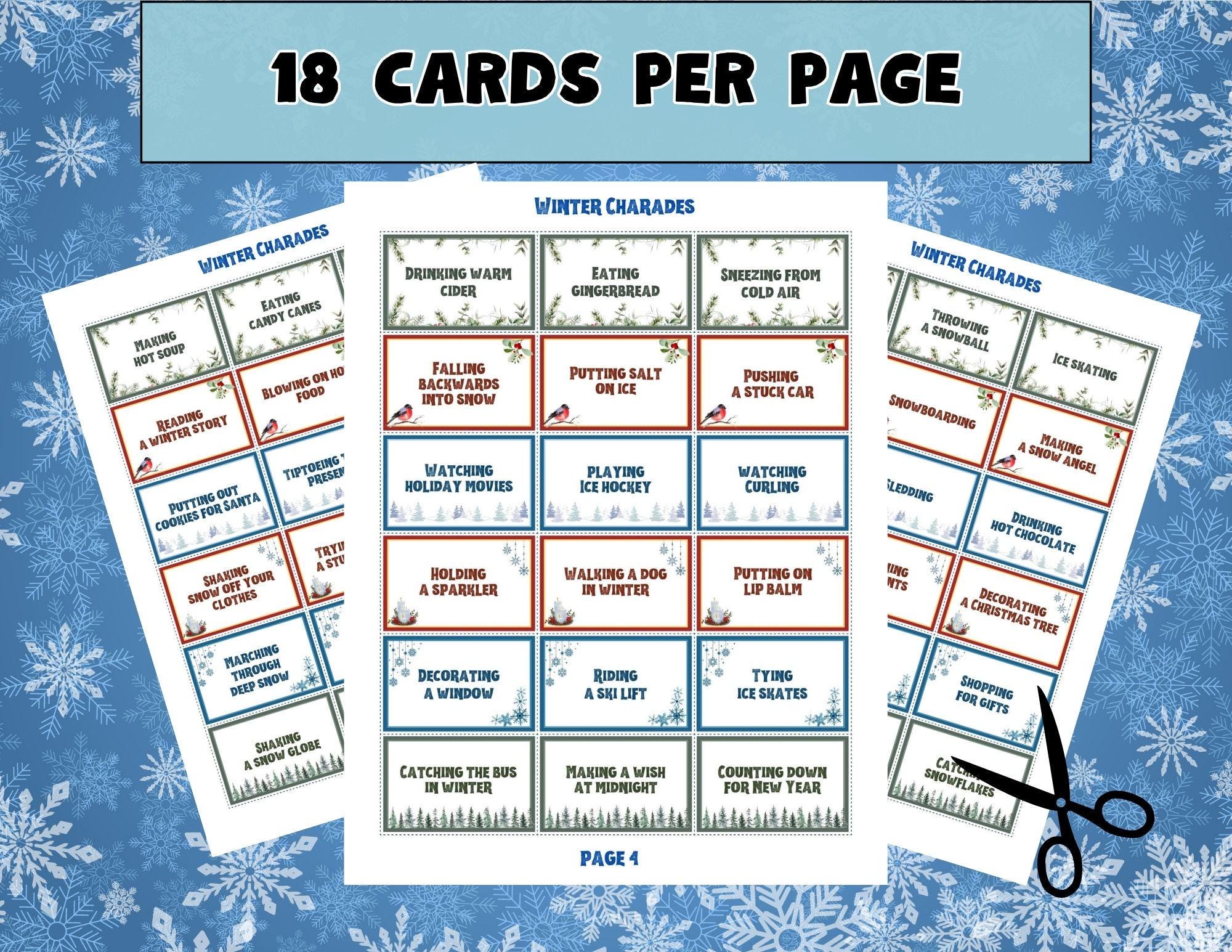 Winter Charades Game • 108 Printable Family Cards (instant Download) - Etsy