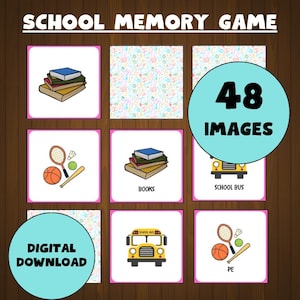 School Memory Game, Printable Game, Back to School Matching Activity, School Vocabulary, Teaching Materials Educational Homeschool Resources