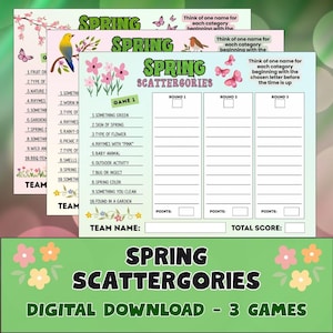 Jogo de Scattergories de Primavera para Imprimir, Atividade para Festa na Sala de Aula, Download Digital