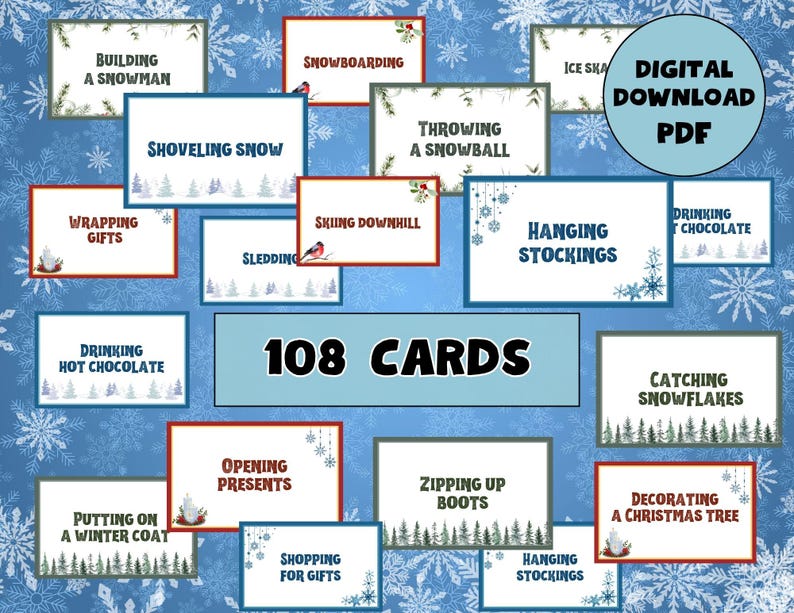 Winter Charades Game • 108 Printable Family Cards (instant Download) - Etsy
