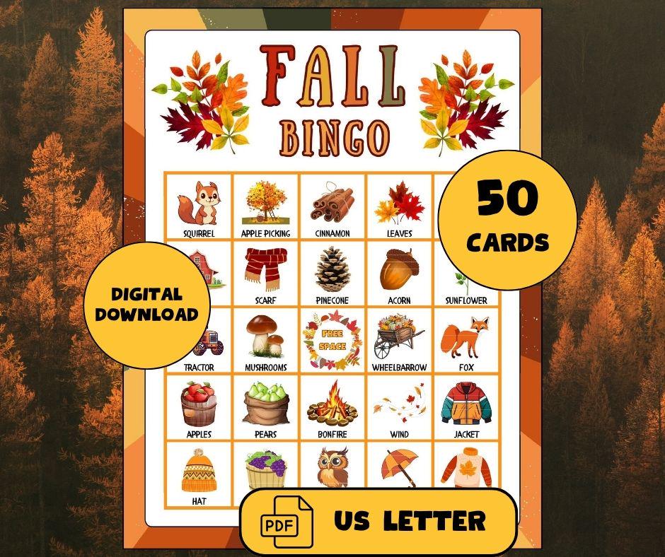 Fall Bingo Game: 50 Unique Cards, Autumn-themed Party Game (digital ...