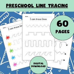 60 Preschool Line Tracing Worksheets, Printable Tracing Activity Book, Kindergarten Curriculum Learning, Pre Handwriting Bundle