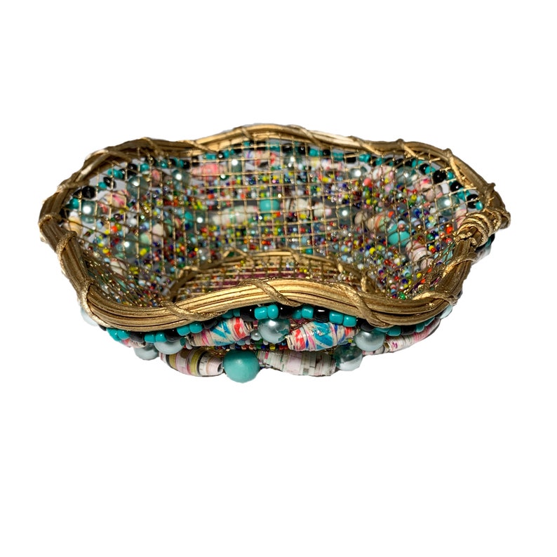 Eclectic Gold Basket Adorned With Beads BWB9056 Etsy UK