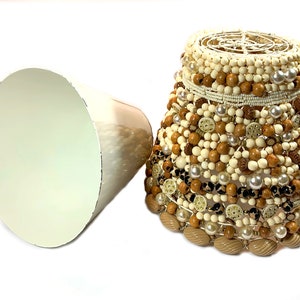 Tan, Brown, and Cream Vintage Wire Basket, Hand Beaded (BWB0094A)