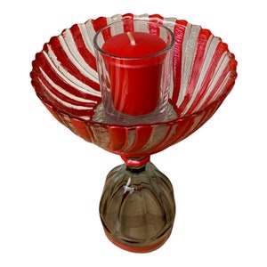 Candle Holder- Glass with Hand-painted Red Accents