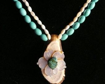 Elk Antler Turquoise MOP Double Strand Necklace