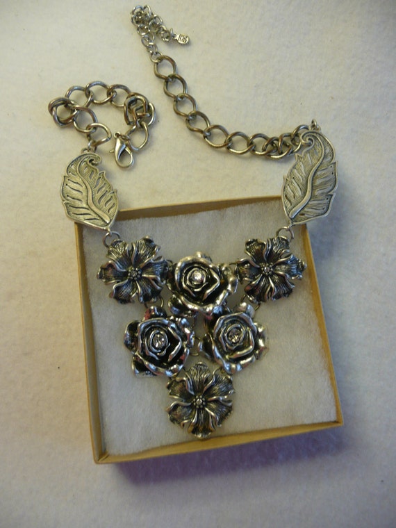 Vintage Rose and Rhinestone Victorian Style Neckl… - image 1