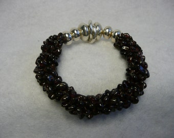 Handmade Vintage Garnet and Silver Stretch Bracelet