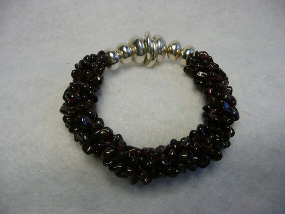 Handmade Vintage Garnet and Silver Stretch Bracel… - image 1