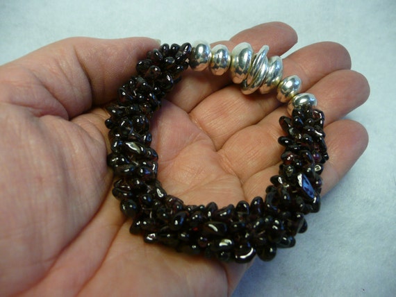 Handmade Vintage Garnet and Silver Stretch Bracel… - image 2