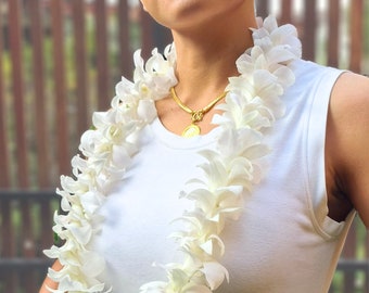 Fresh White Dendrobium Orchid Lei: Tropical Wedding, Graduation