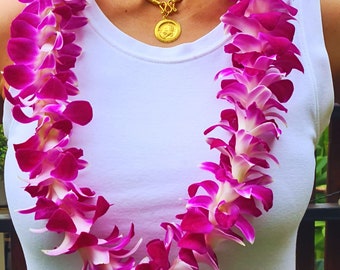 Purple Thai Orchid Lei: Fresh Dendrobium Blooms for Tropical Events