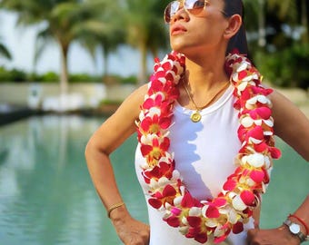 Tequila Sunrise Orchid Lei – Fresh Dendrobium Hawaiian Lei for Graduation & Wedding