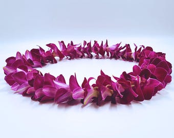 Dark Purple Orchid Lei | Fresh Hawaiian Dendrobium, Luau Wedding
