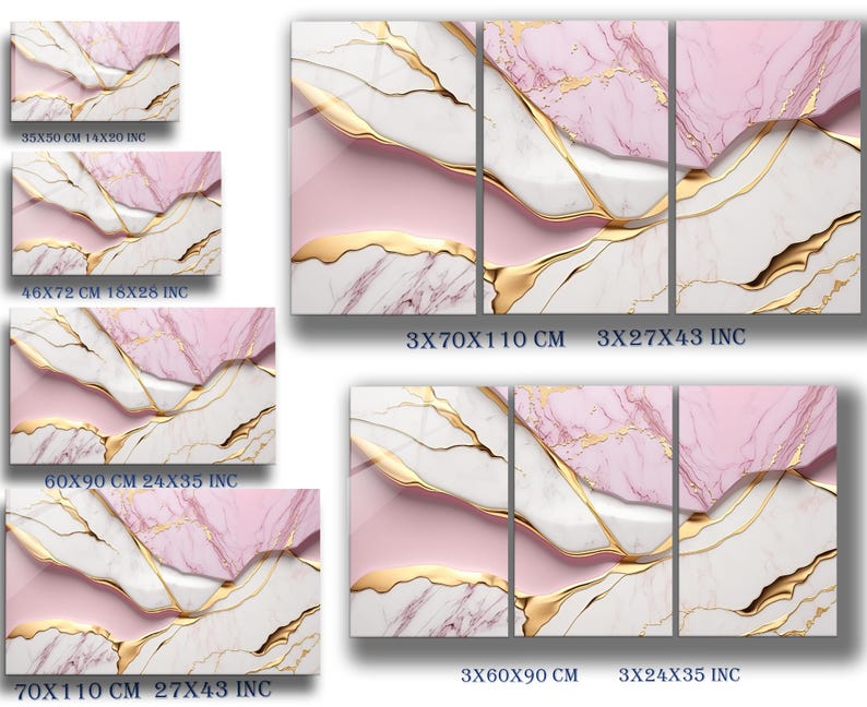 Tempered Glass Wall Art Marble Abstract White Pink Gold,Panoramic Wall Art,Extra Large Wall Art,Houeswarming gift,Office gift, Wall decor image 10