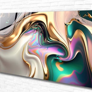 Elegant Abstract Gold Tempered Glass Wall Decor, Panoramic Wall Art, Extra Large Wall Art, House Gift, Modern Wall Decor, Stained Glass Art