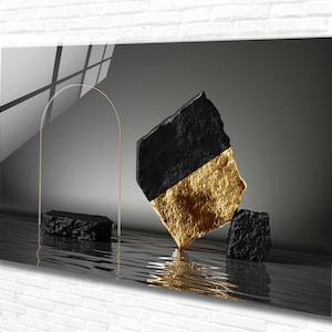 Gold Black Abstract Tempered Glass Wall Art Object, Panoramic Wall Art,Extra Large Wall Art,Home Office Gift,Modern Wall Hanging,Unique