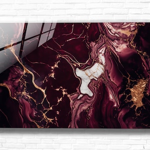 Tempered Glass Wall Art Abstract Red Gold,Marble Home Art Decor,Extra Large Wall Art, Office-Lover Gift, Modern Wall Hanging,Print Art Decor