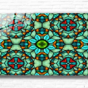Tempered Glass Wall Art - Colorful Geometric Stained Glass Wall Art, Vibrant Abstract Wall Decor for Living Room, Kitchen, Office