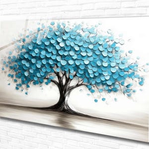 Blue Tree Tempered Glass Wall Art Decor Abstract , Panoramic Wall Art, Extra Large Wall Art,Houeswarming-Office gift ,Modern Wall Hanging