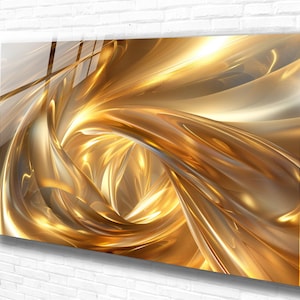 Golden Abstract Tempered Glass Wall Art,Panoramic Wall Art,Extra Large Wall Art,Houeswarming gift,Office gift,Modern Wall Hanging,Wall decor