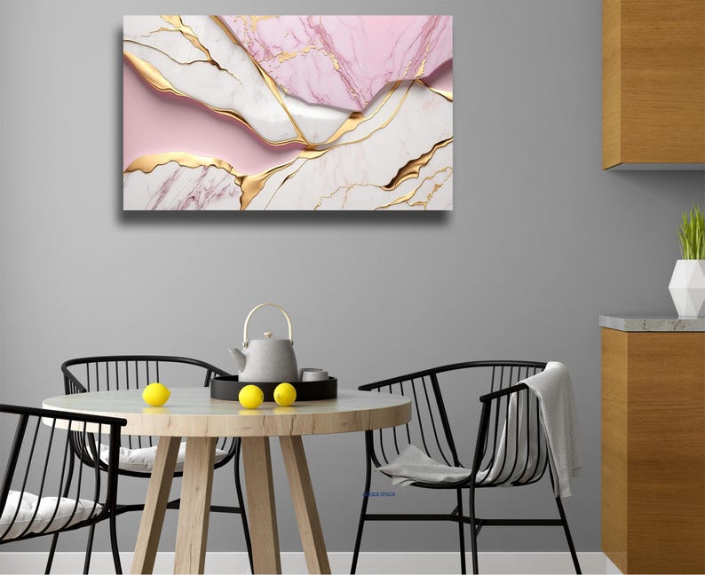 Tempered Glass Wall Art Marble Abstract White Pink Gold,Panoramic Wall Art,Extra Large Wall Art,Houeswarming gift,Office gift, Wall decor image 9