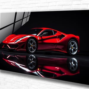 Tempered Glass Wall Art Red Sport Car, Stained Panoramic Wall Art,Extra Large Wall Art, Housewarming gift, Wall Decor, Modern Wall Art