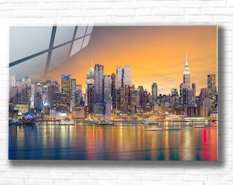 City Landscape Tempered Glass Wall Art,Large Glass Backsplah wall art,Panoramic Wall Art,Extra Large Wall Art,Modern Wall Hanging,Wall decor