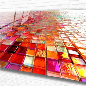 Tempered Glass Wall Art Red Glass Tiles Abstract Panoramic Wall Art,Extra Large Wall Art,Houeswarming gift,Office gift,Modern Wall Hanging