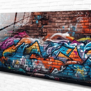 Urban Vibes - Graffiti Tempered Glass Wall Art, Panoramic Wall Art,Extra Large Wall Art,Houeswarming gift, Office gift, Modern Wall hanging