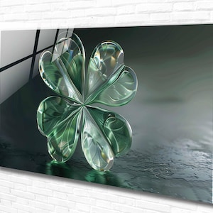 Four Leaf Clover Tempered Glass Wall Art Flowers, Panoramic Wall Ar, Extra Large Wall Art, Tempered Glass Backsplash, Modern Wall Hanging