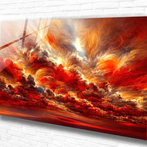 Red Sunset Tempered Glass Wall Art Landscape ,Panoramic Wall Art,Extra large Wall Art, Houeswarming Gift, Office Gift, Modern Wall Hanging