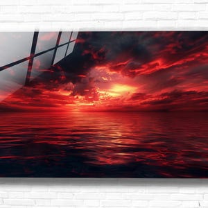 Tempered Glass Wall Art Red Sunshine Landscape  , wall art for living room , Extra large Wall Art , Modern Wall hanging