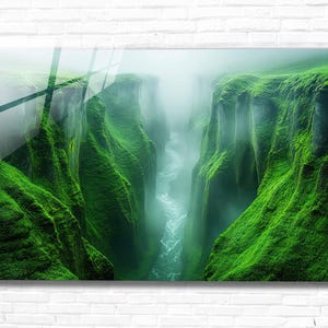 Guyana Waterfalls Tempered Glass Wall Art Abstract, Panoramic Wall Ar, Extra Large Wall Art, Tempered  Glass Backsplash, Modern Wall Hanging