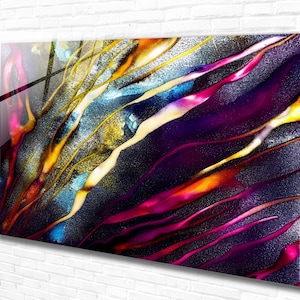 Colorful Abstract Tempered Glass Wall Art, Panoramic Wall Art, Extra Large Wall Art, Houeswarming Gift, Office Gift, Modern Wall Hanging