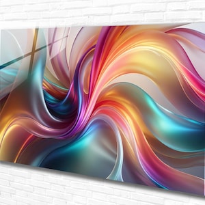 Tempered Glass Wall Art Colorful Abstract ,Panoramic Wall Art,Extra large Wall Art, Houeswarming Gift, Office Gift, Modern Wall Hanging