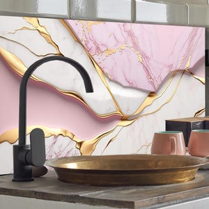 Tempered Glass Wall Art Marble Abstract White Pink Gold,Panoramic Wall Art,Extra Large Wall Art,Houeswarming gift,Office gift, Wall decor image 7