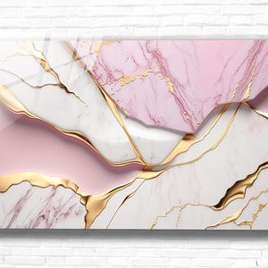 Tempered Glass Wall Art Marble Abstract White Pink Gold,Panoramic Wall Art,Extra Large Wall Art,Houeswarming gift,Office gift, Wall decor image 3