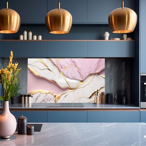 Tempered Glass Wall Art Marble Abstract White Pink Gold,Panoramic Wall Art,Extra Large Wall Art,Houeswarming gift,Office gift, Wall decor image 8