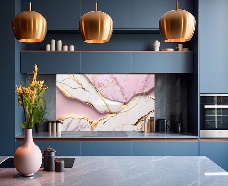 Tempered Glass Wall Art Marble Abstract White Pink Gold,Panoramic Wall Art,Extra Large Wall Art,Houeswarming gift,Office gift, Wall decor image 8