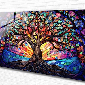 Tree Life Tempered Glass Wall Art Decor Abstract , Panoramic Wall Art, Extra Large Wall Art,Houeswarming-Office gift ,Modern Wall Hanging