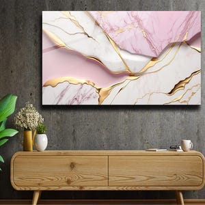 Tempered Glass Wall Art Marble Abstract White Pink Gold,Panoramic Wall Art,Extra Large Wall Art,Houeswarming gift,Office gift, Wall decor image 6