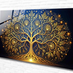 Tree Life Tempered Glass Wall Art Abstract , Panoramic Wall Art, Extra Large Wall Art, Tempered  Glass Backsplash , Modern Wall Hanging