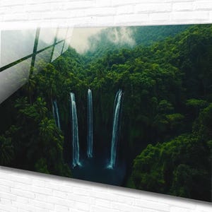 Guyana Waterfalls Tempered Glass Wall Art Landscape, Panoramic Wall Art, Extra Large Glass Wall Art, Glass Backsplash, Modern Wall Hanging